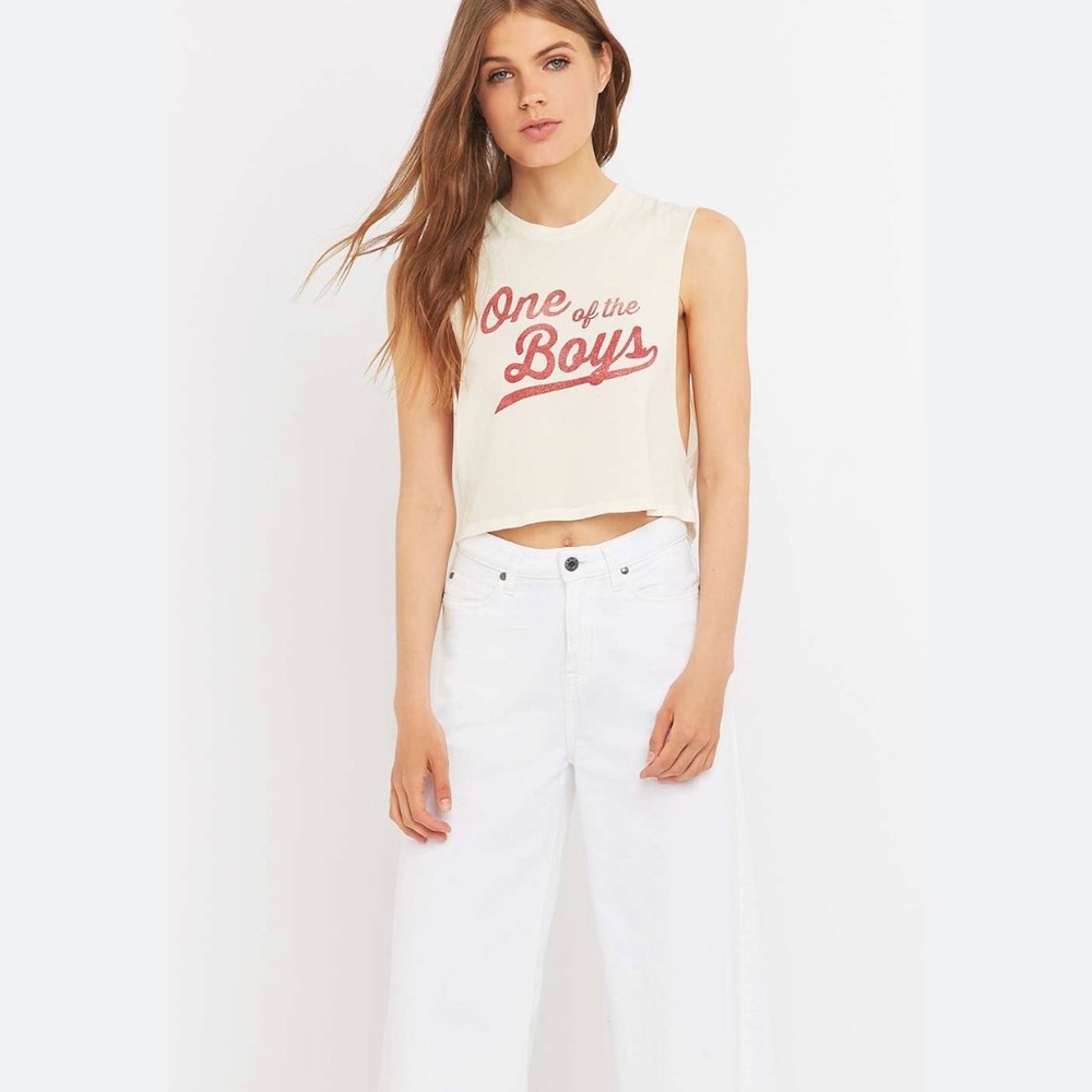 Muscle Crop Tank Top with "One of the Boys" Graphic